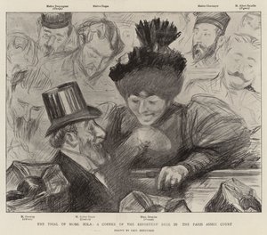 O julgamento de Mons Zola, um canto da mesa dos repórteres no tribunal de Paris